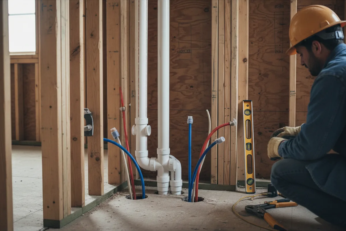 Drain and supply rough-in during Sump Pump Repair in Stonington